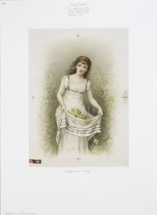 Daffy-down-dilly [portrait of girl with daffodils gathered in her dress.]