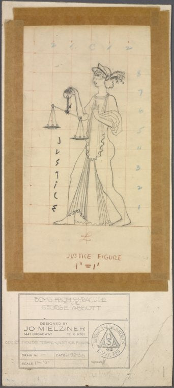 Courthouse trav. - justice figure, pencil
