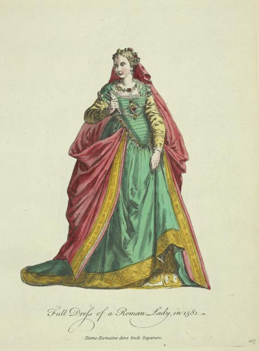 Full dress of a Roman lady in 1581. Dame Romaine dans toute saparure.