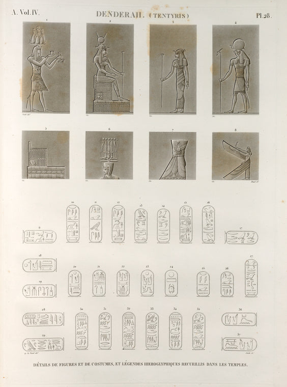 Denderah [Dandara] (Tentyris). Détails de fugures et de costumes, et légendes hiéroglyphiques recueillis dans les temples.