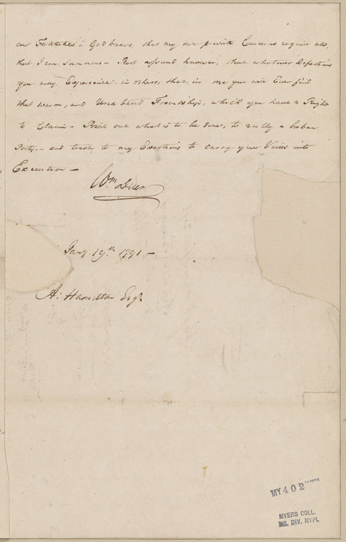 Duer, William. To Alexander Hamilton