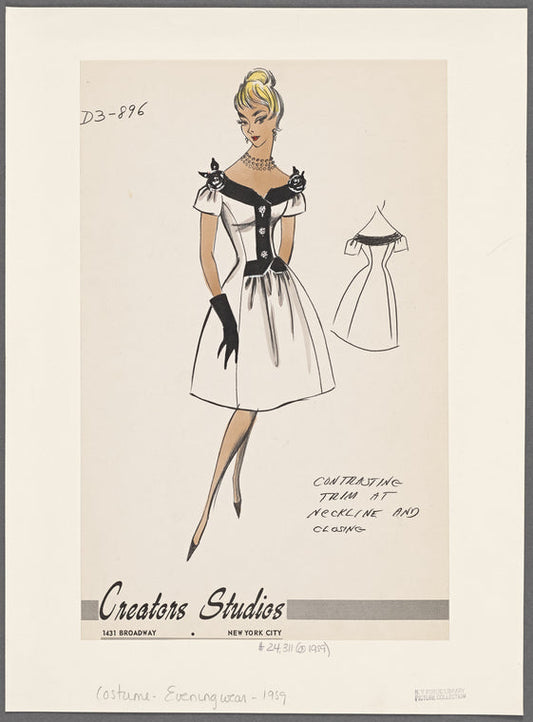 Dress with contrasting trim at neckline and closing