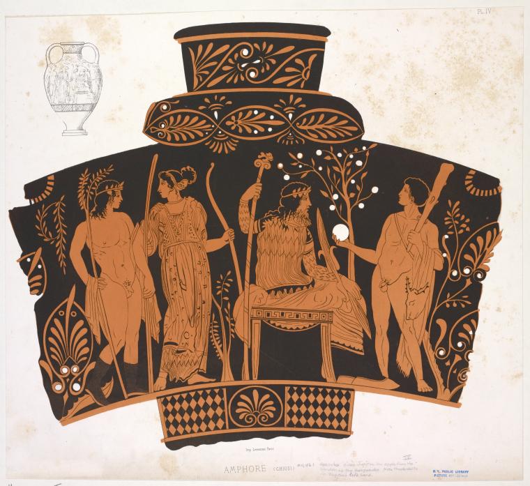 Hercules gives Jupiter an apple from the Garden of the Hesperides.