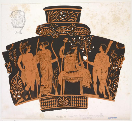 Hercules gives Jupiter an apple from the Garden of the Hesperides.