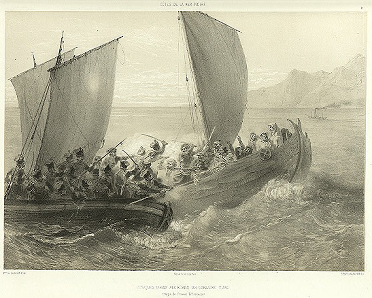Cotes de la Mer Noire. Cosaques d'Azof abordant un corsaire Turc.