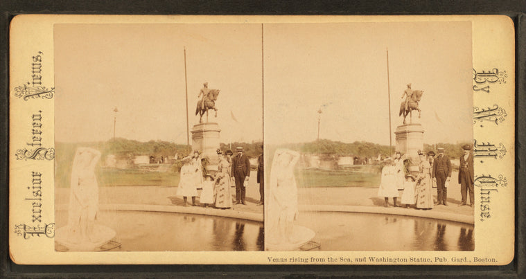 Venus rising from the sea and Washington statue, Pub. Gard., Boston.