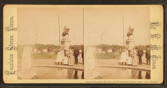 Venus rising from the sea and Washington statue, Pub. Gard., Boston.