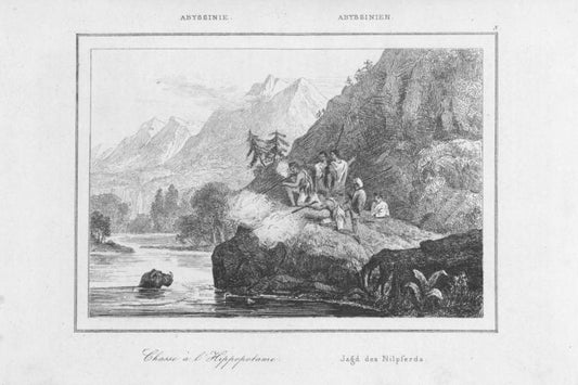 Chasse a l'Hippopotame.  Jagd des Nilpferds.